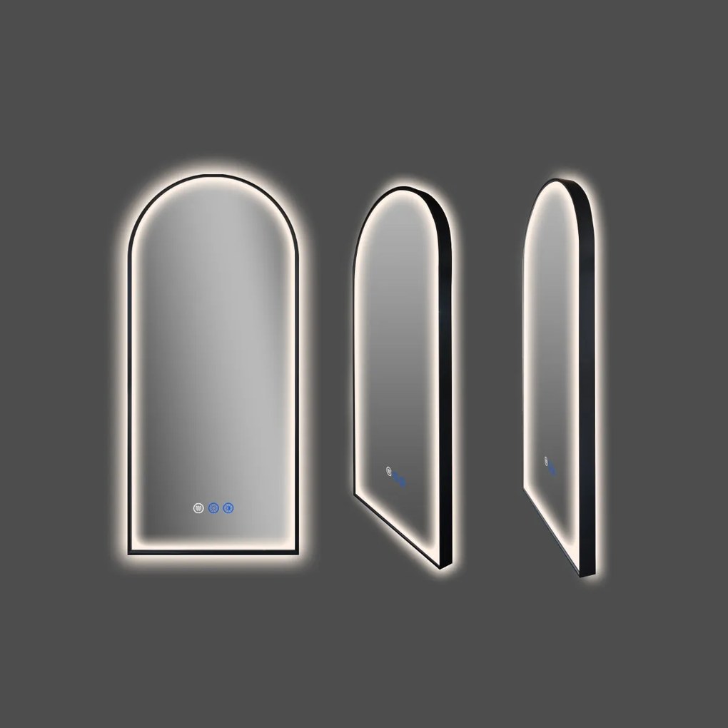 Saniclear Arc toog spiegel met zwarte lijst 45x100cm met verwarming, direct en indirect licht