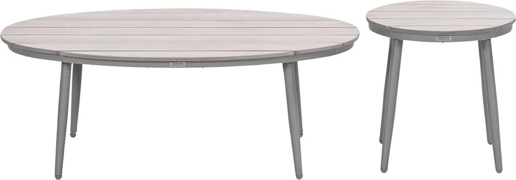 Garden Impressions Lucas bijzettafels taupe - teak look - Ø50x48 cm & 120x75x45 cm