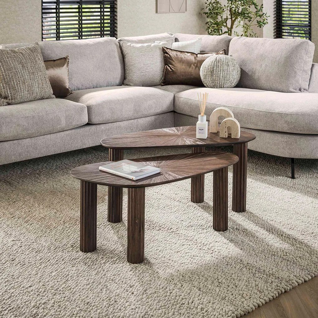Salontafel Set Bruin Teakhout 2-delig - 84 X 39cm.