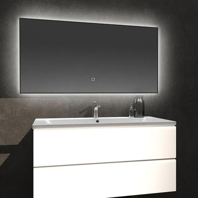 Badkamerspiegel Kiki 120x60cm Zwart Geintegreerde LED Verlichting Verwarming Anti Condens Touch Lichtschakelaar