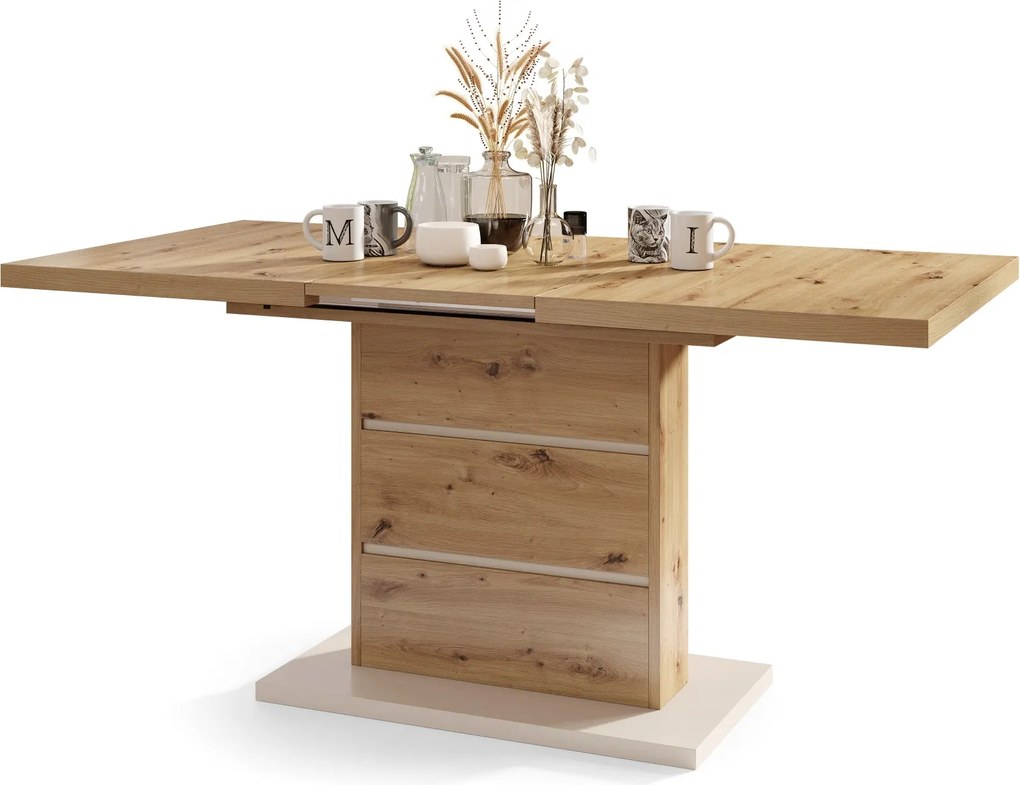 Mazzoni PIANO eiken artisan / beige - moderne uitschuifbare tafel tot 200 cm