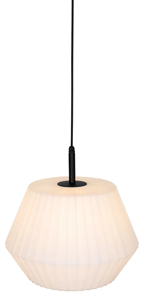 Moderne buiten hanglamp zwart met witte kap 45,6 cm IP44 - Robbert