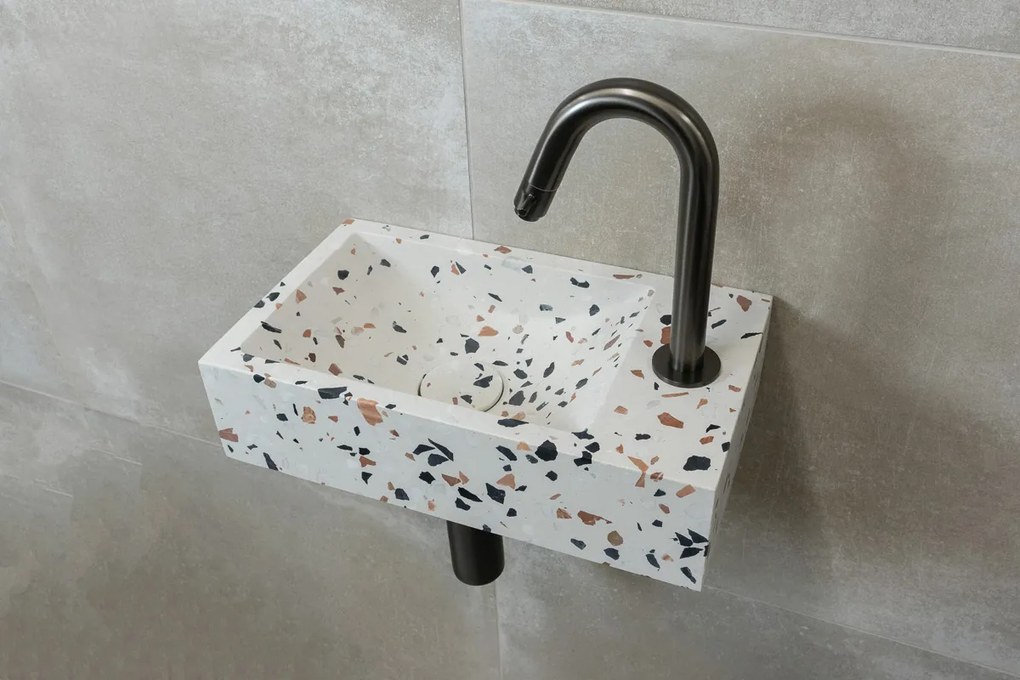 Saniclear Terrazzo fonteinset met gebogen kraan in gunmetal