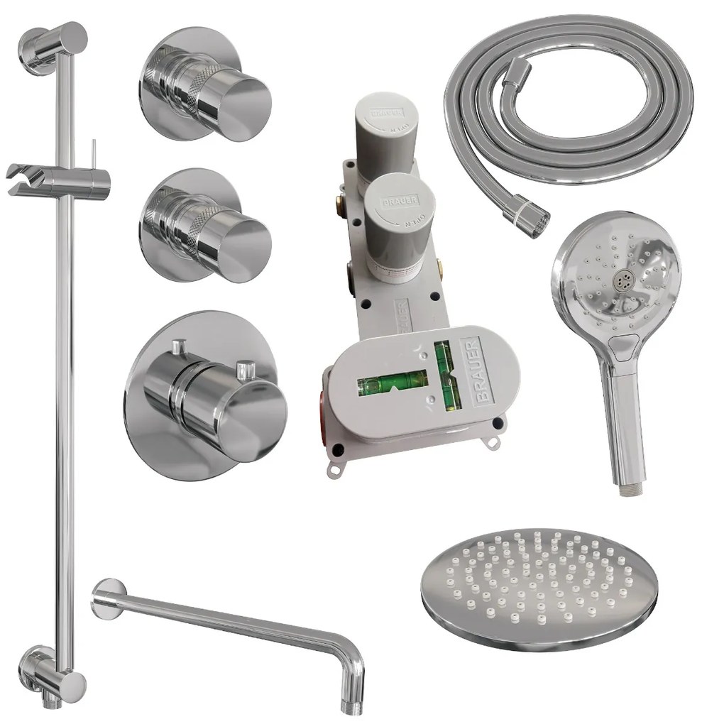Brauer Chrome Edition complete inbouw regendouche met 3 standen handdouche, gebogen wandarm, glijstang en hoofddouche 20cm set 21 chroom
