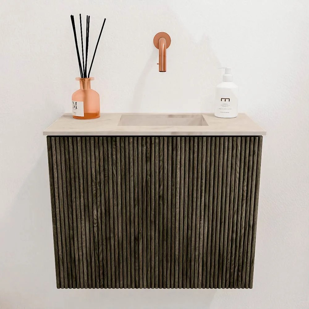 Mondiaz Joya DLux 50cm toiletmeubel shadow met wastafel faye rechts zonder kraangat frappe