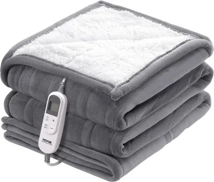 VEVOR Elektrische deken, 130 x 180 cm, Zachte flanellen lamswollen elektrische deken, Verwarmend bed met 9 tijdinstellingen en 6 verwarmingsstanden, Warme deken als verjaardagscadeau, Grijs