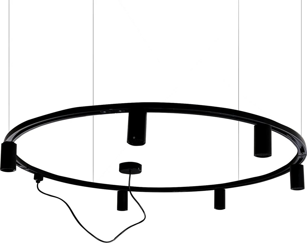 Modern hangend railsysteem met 6 spots zwart 1-fase GU10 50mm - Iconic Ruby Honey