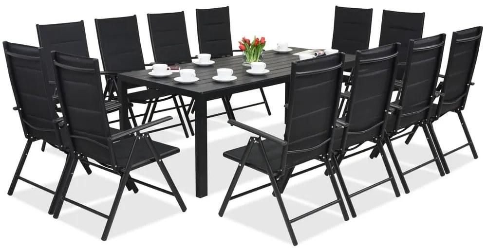 Aluminium tuinmeubelen polywood met grote tafel Verona voor 12 personen Garden Point zwart