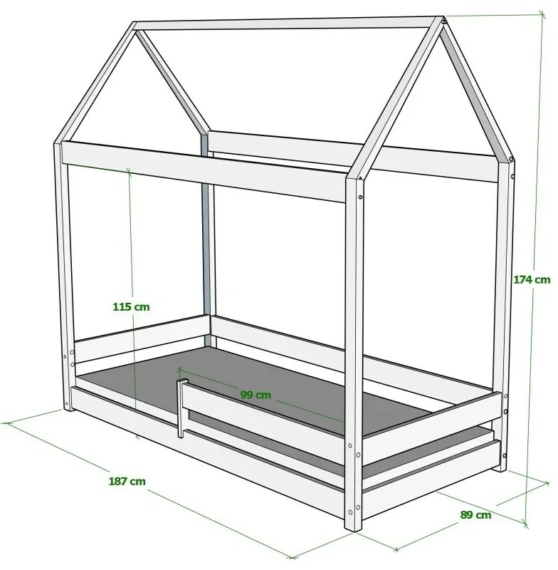 Peuter Wit Hemelbed in de vorm van een huis - Cabana 5059914073889 Children's Beds Home, 180x80, Matras van schuim/latex van 10 cm Children's Beds Ho