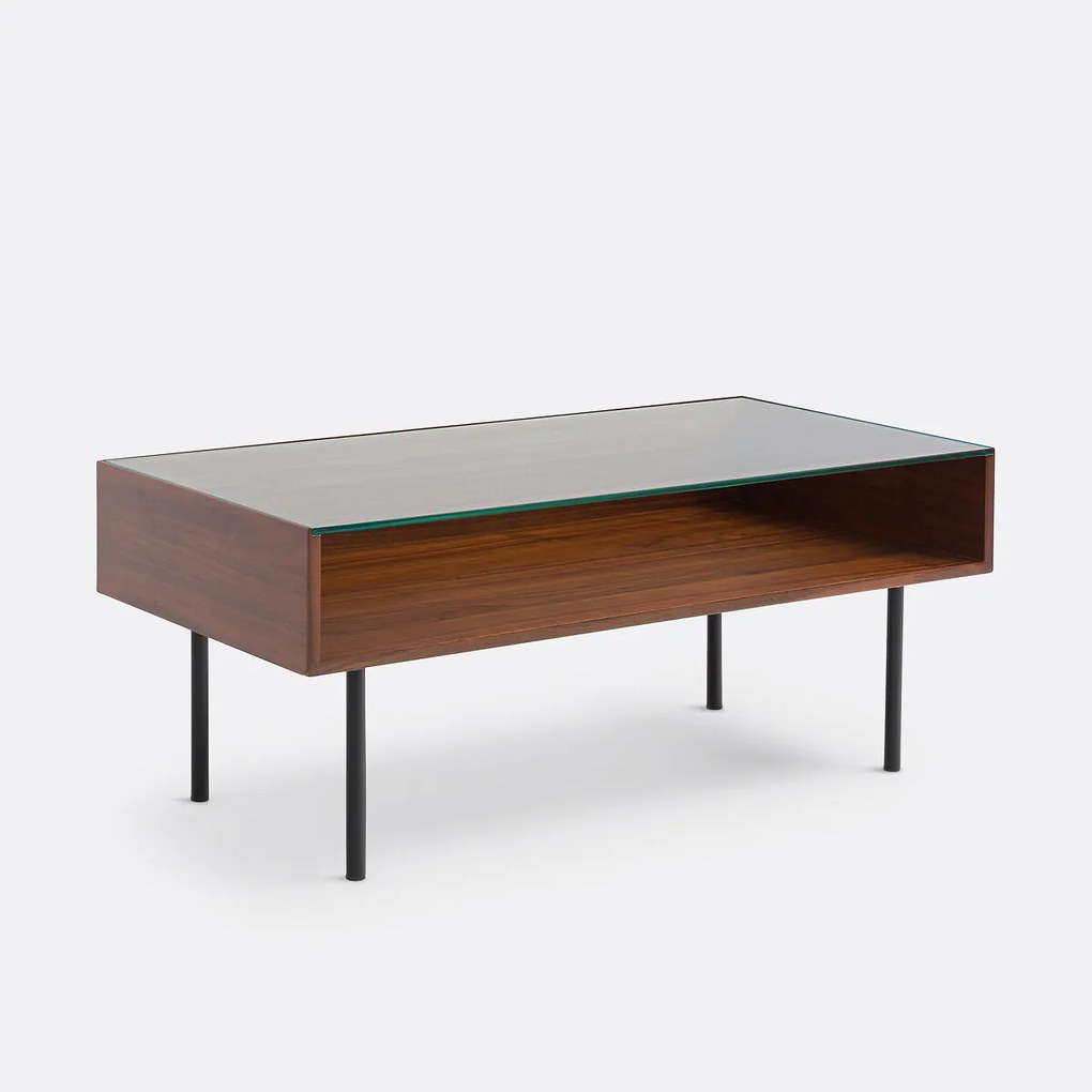 Salontafel met vitrineblad, notenhoutfineer, Bianzo