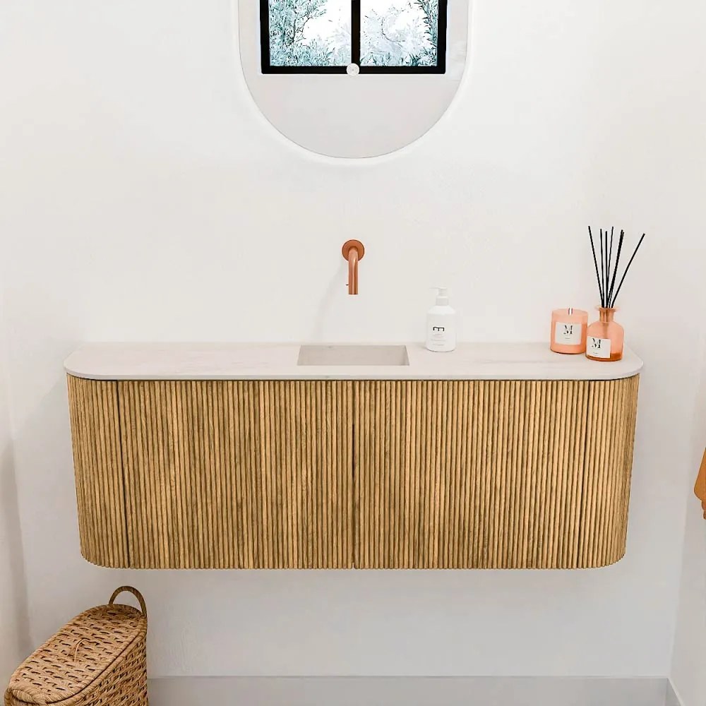 Mondiaz Joya DLux 115cm toiletmeubel ronding links/rechts oak met wastafel faye midden zonder kraangat meli