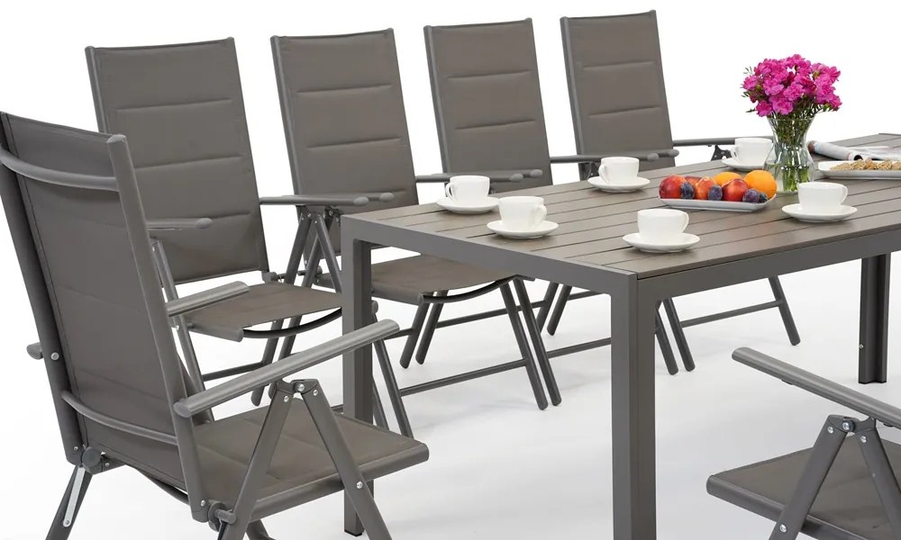 Garden Point grijze aluminium tuinmeubelen met grote Polywood Verona tafel voor 10 personen