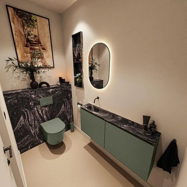 MONDIAZ TURE-DLUX 120cm toiletmeubel Army. EDEN wastafel Lava positie links. Zonder kraangat. TUREDX120ARML0LAV