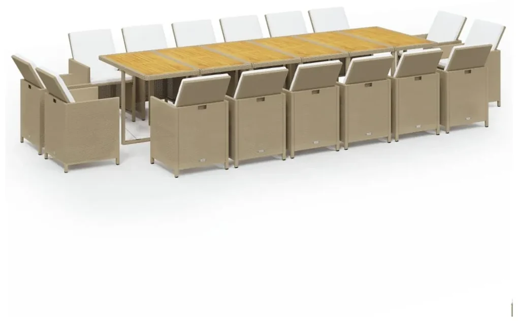 vidaXL 17-delige Tuinset met kussens poly rattan beige