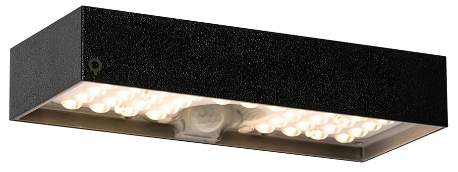 Buiten wandlamp zwart met dimlicht en sensor op solar - Kayo