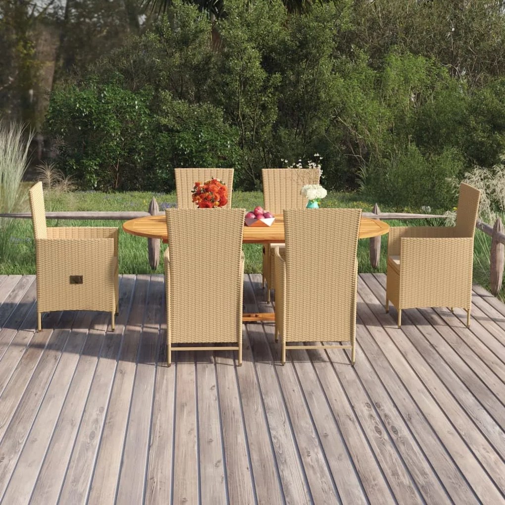 vidaXL 7-delige Tuinset poly rattan beige