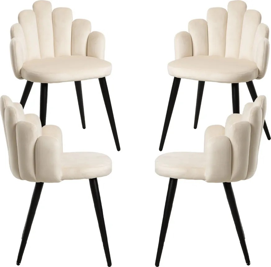 Set 4 Hand Fluwelen Stoelen Zwarte Poten