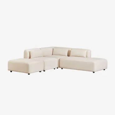 3-delige Modulaire Hoekbank Met Chaise Longue Rechts En Fogler Poef Corduroy Beige – Linnen - Sklum