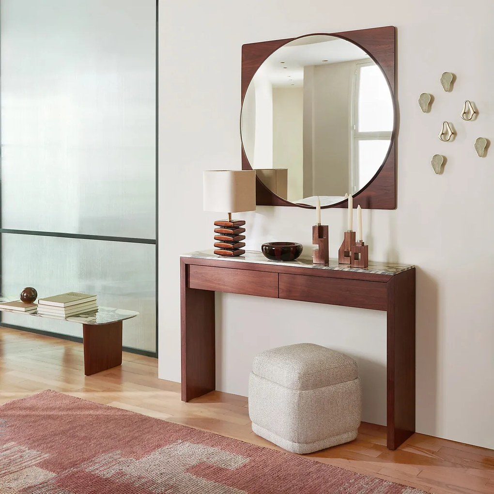 Keramische wandtafel met marmereffect en walnootfineer, DIANA