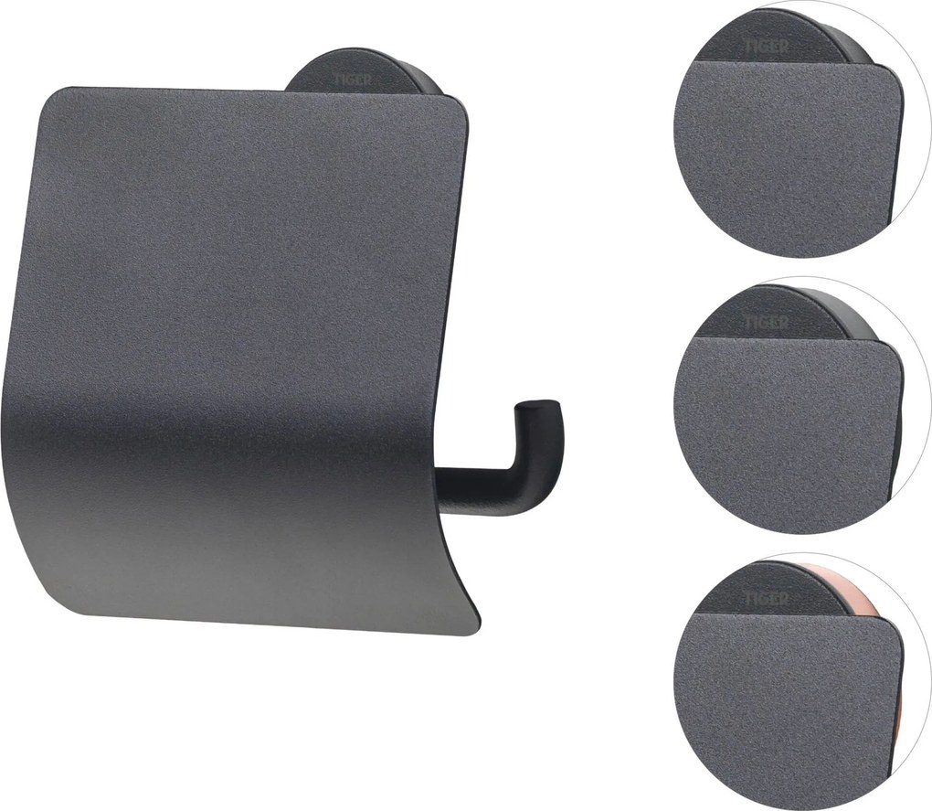 Tiger Urban toiletrolhouder met klep zwart set van 2 stuks