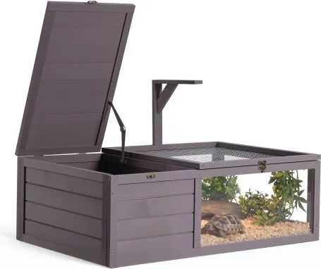 VEVOR Schildpaddenhuis, Schildpaddenverblijf, Reptielenkooi 965x600x330 mm, voor schildpadden, gemaakt van vurenhout, met 2 compartimenten, uitschuifbaar schap, lampvoet, scharnierend deksel en acryl kijkvenster.