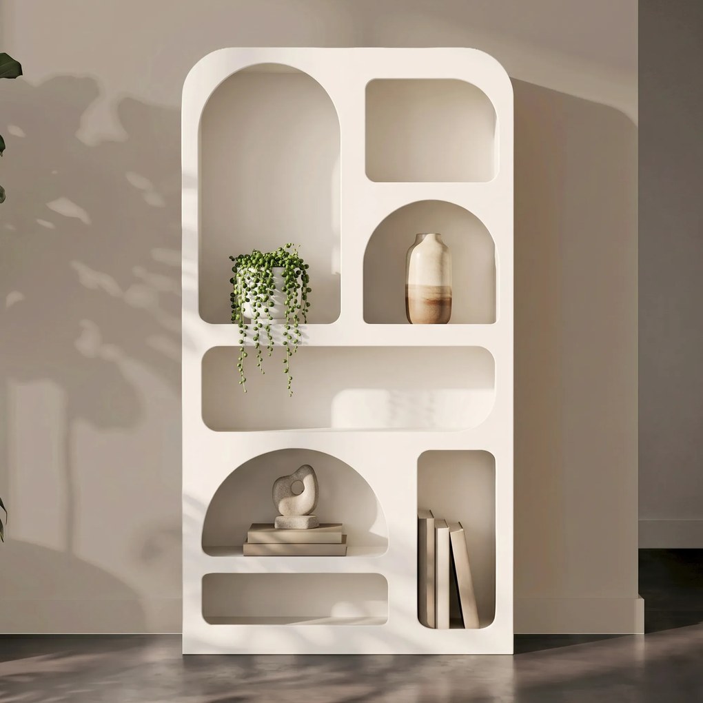 Organische Vakkenkast Japandi Wit - 95x32x180cm.