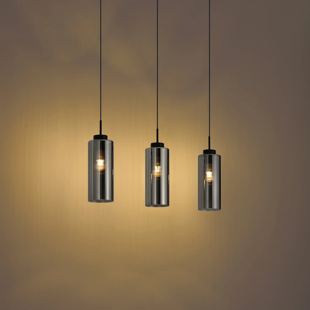 Modern railsysteem zwart met 3 hanglampen smoke glas 1-fase - Iconic Laura