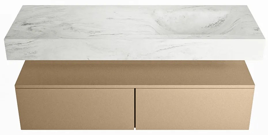 Mondiaz Alan DLux badmeubel 130cm oro 2 lades met wastafel opalo rechts zonder kraangat