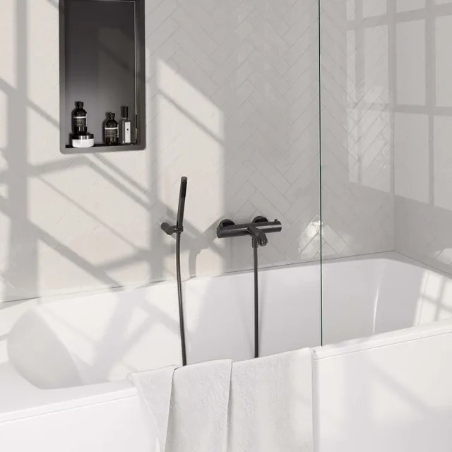Brauer Gunmetal Edition Badkraan - douchegarnituur - handdouche staaf 1 stand - gladde knop - PVD - geborsteld gunmetal 5-GM-232