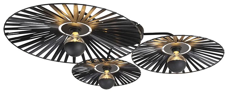 Landelijke plafondlamp zwart 3-lichts - Leia