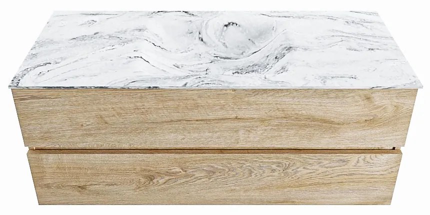 Mondiaz Vica DLux badmeubel 120cm washed oak 2 lades met wastafel glace midden 1 kraangat