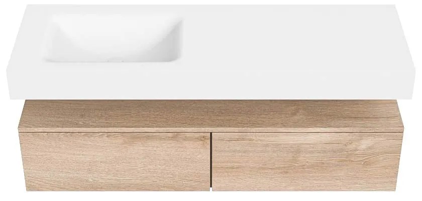 Zaro Alan badmeubel 140cm washed oak 2 lades met vrijhangende wastafel cloud links zonder kraangat talc