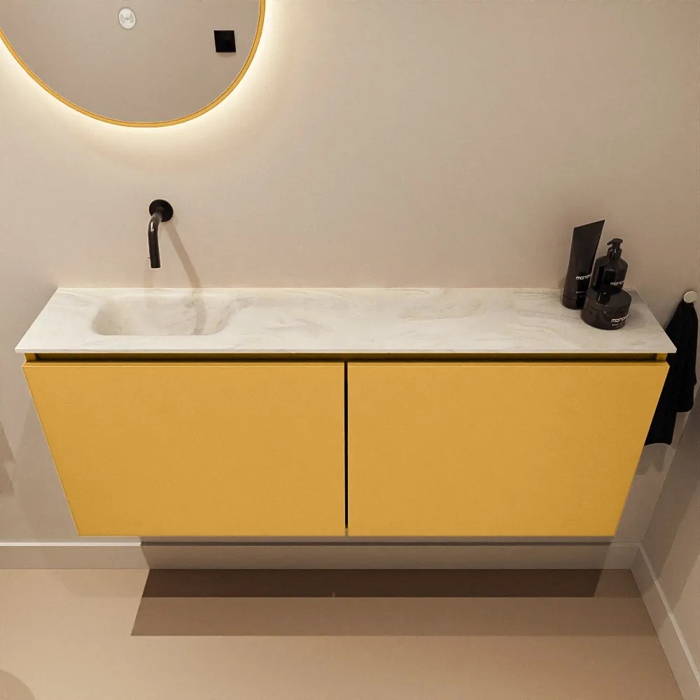 Mondiaz Ture DLux toiletmeubel 120cm ocher met wastafel ostra links zonder kraangat