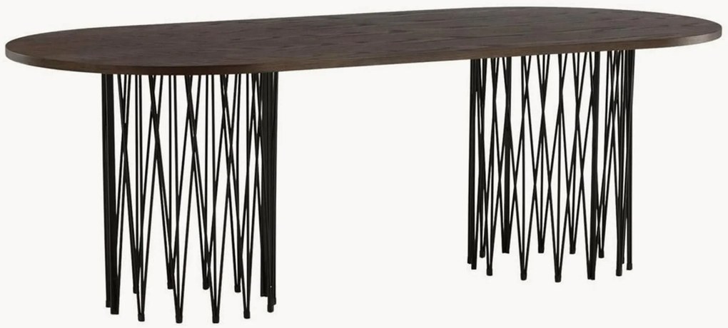 Ovale eettafel Stone met houten tafelblad, 200 x 100 cm