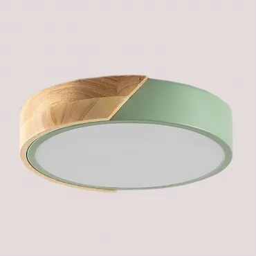 Ronde Led-plafondlamp Van Ijzer Jan Celadón - Madera Natural & Ø23 Cm - Sklum