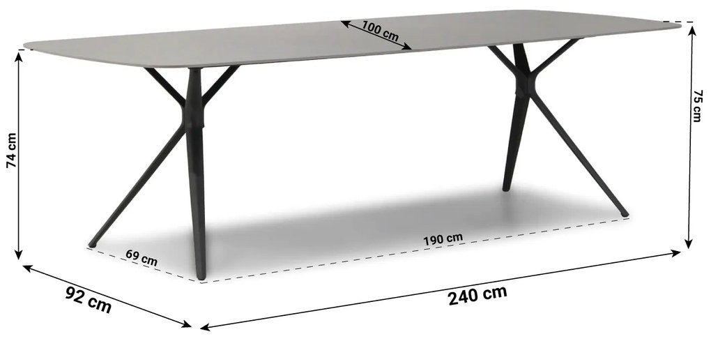 Dining Tuintafel   240 x 100 cm Aluminium Grijs  Valerio