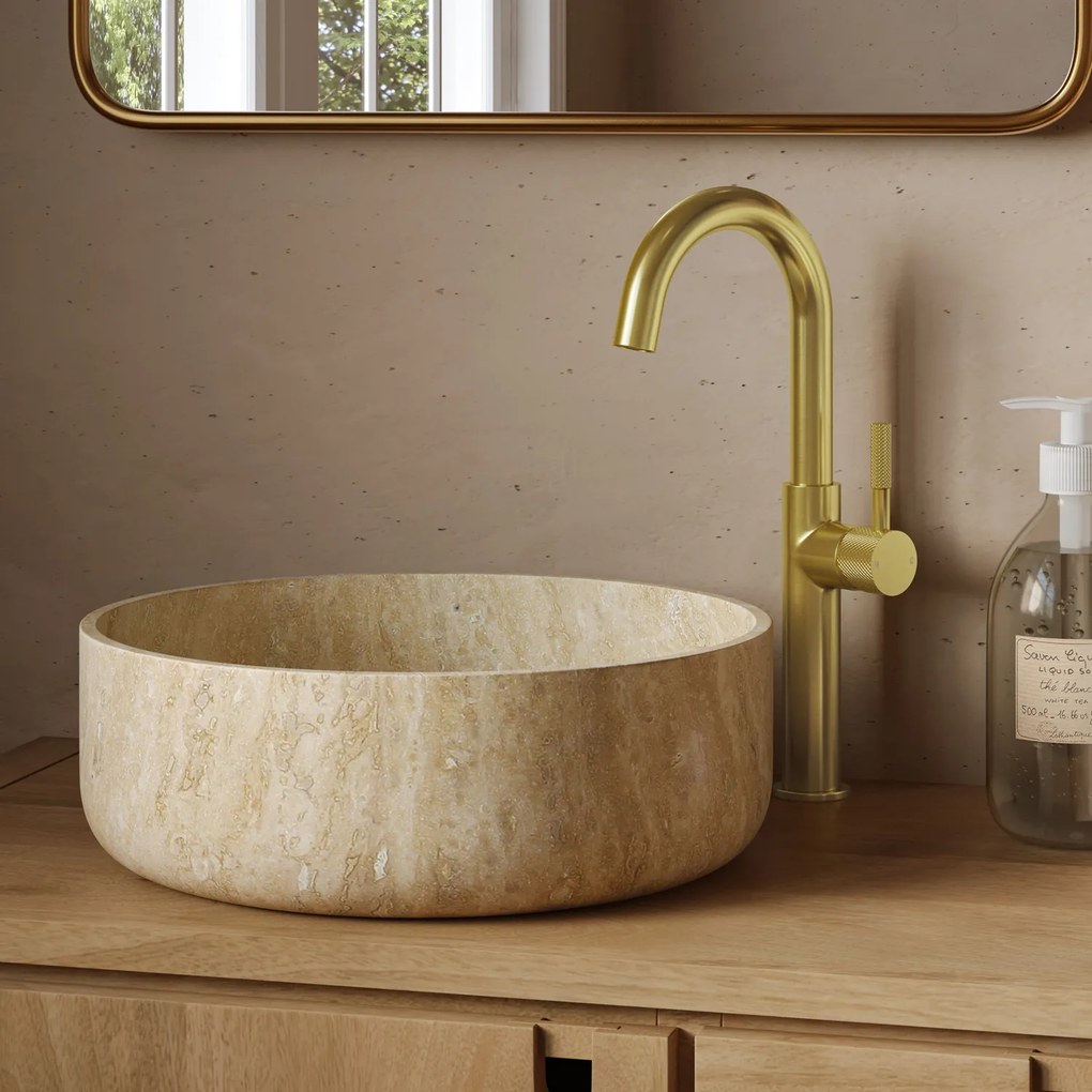 Saniclear Highriser Curved wastafelkraan geborsteld messing - mat goud
