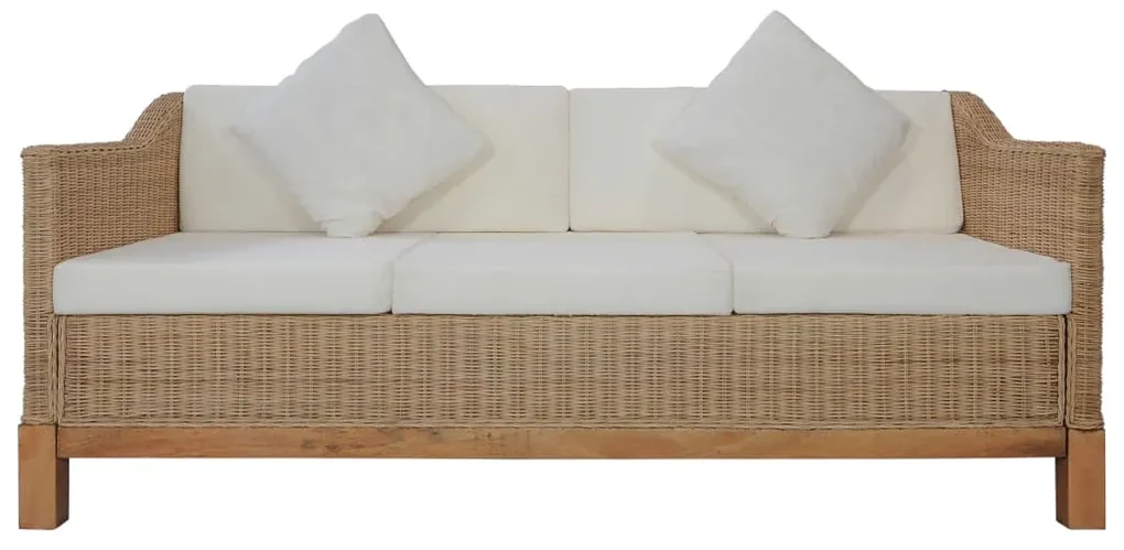 vidaXL Driezitsbank met kussens natuurlijk rattan