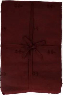 Tafelkleed, GOTS bio-katoen, wijnrood, geborduurde takjes, 145 x 250 cm