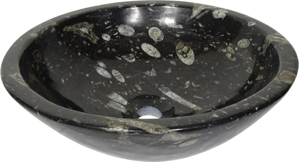 Zwart marmeren waskom | Eeuwenoud Orthoceras Fossiel | 44,5 x 44,5 x 14 cm