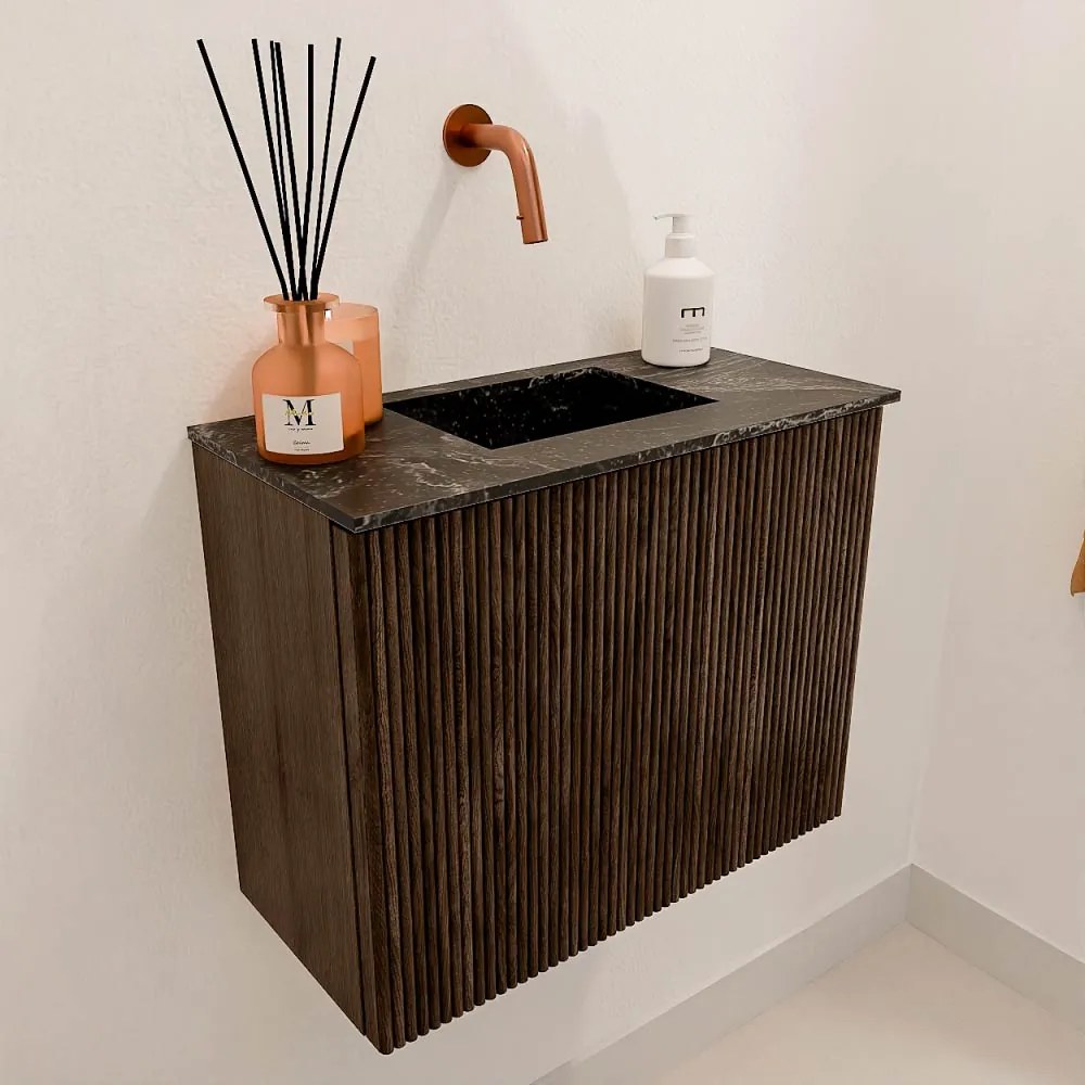 Mondiaz Joya DLux 50cm toiletmeubel walnut met wastafel faye midden zonder kraangat lava