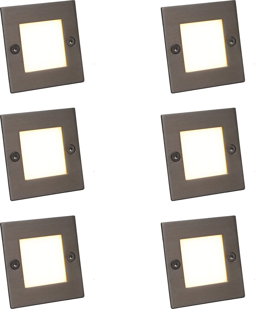 Set van 6 moderne inbouwspots staal incl LED - Square 7
