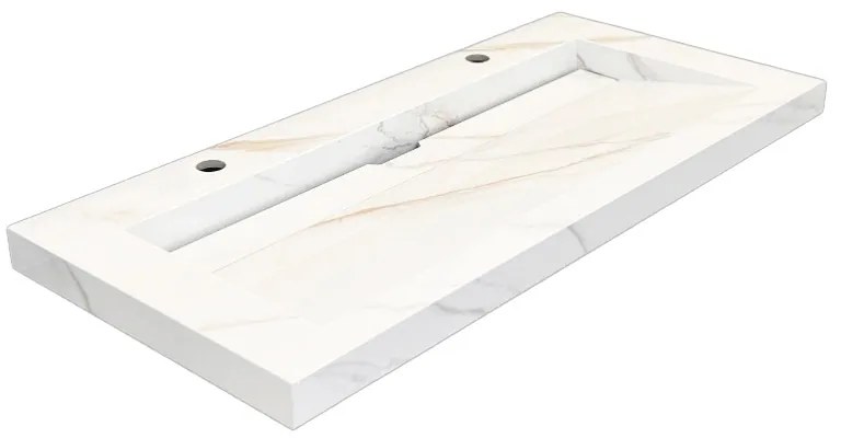 Lambini Designs Quri keramische wastafel 100cm marmer met 2 kraangaten