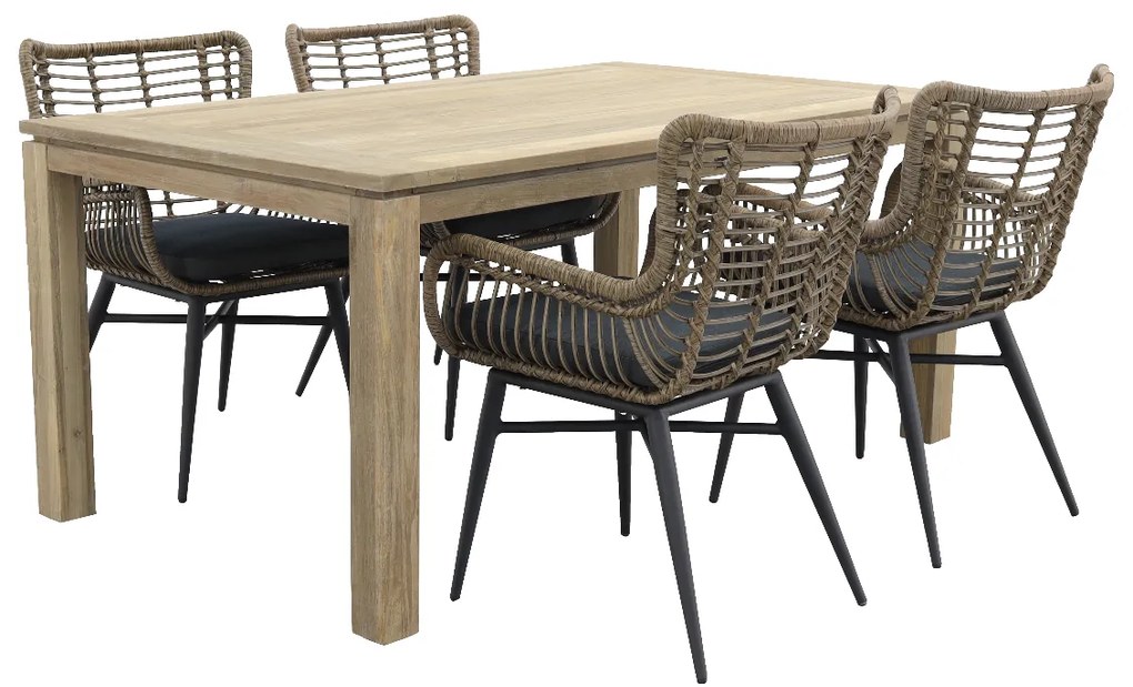 Jasmine Naturel/Rome 4-persoons dining tuinset 170x100 cm. - Grey teak