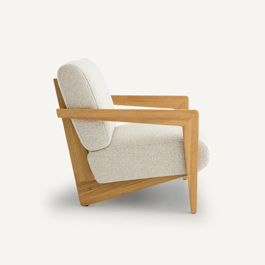 Fauteuil in massief eik in bouclé stof, Izag