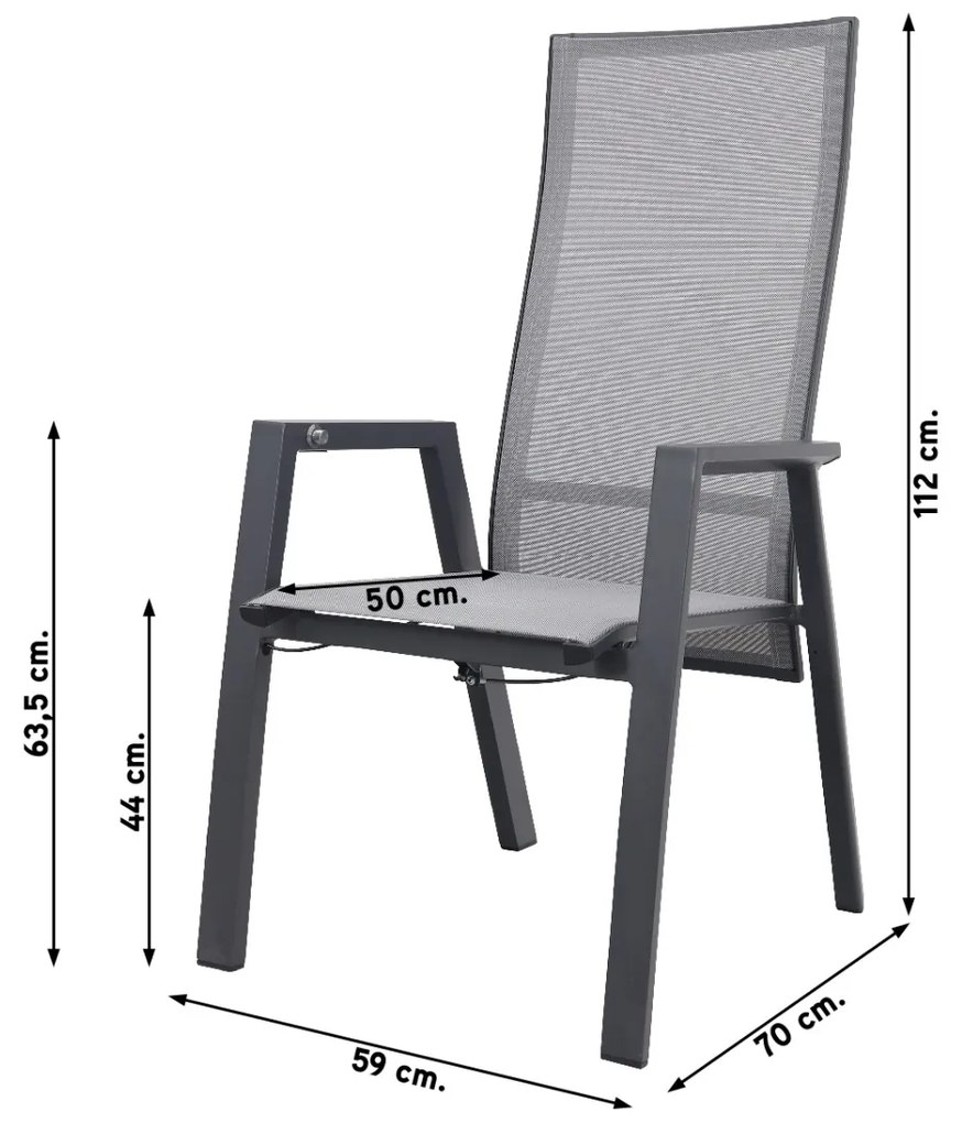 Azoren dining tuinstoel verstelbaar (incl. kussen) - Antraciet