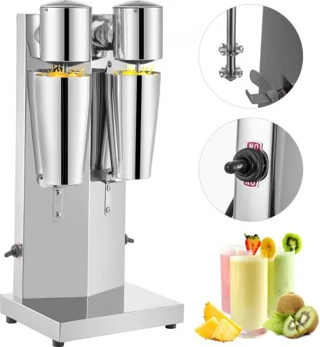 VEVOR Dubbele Kop Milkshake Roestvrij Staal 800 mL, Melkshake-Machine 18000 t/min, Milkshake en Drank Mixers 180 W + 180 W, Dubbele Kop Elektrische Milkshake Volledig Koperen Motor 7 kg / 15,4 lbs