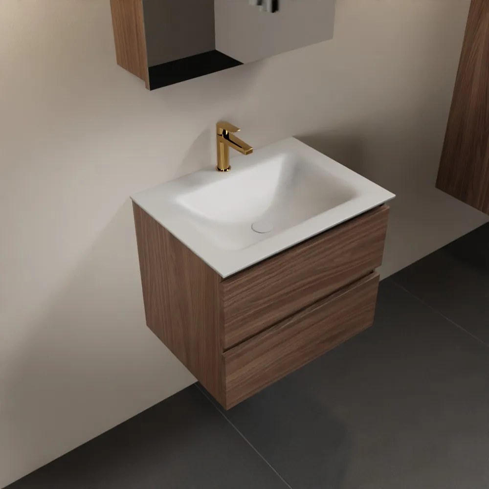 Mondiaz Aivy badmeubel 60cm mocha met wastafel solid surface talc midden 1 kraangat en spiegelkast