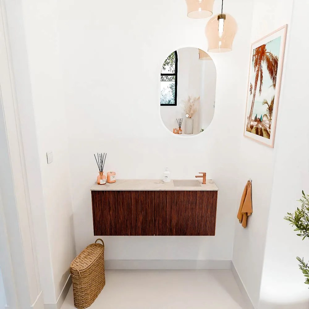 Mondiaz Joya DLux 100cm toiletmeubel ruby met wastafel faye rechts 1 kraangat frappe