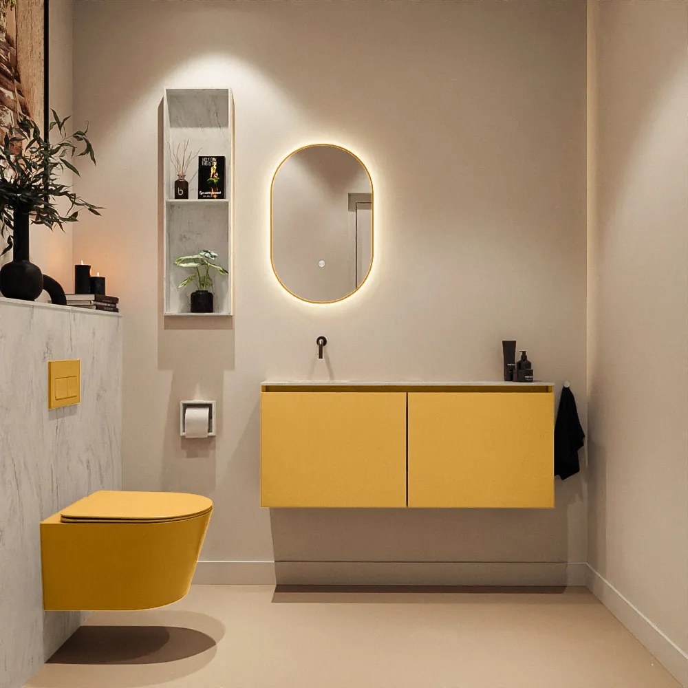 Mondiaz Ture DLux toiletmeubel 120cm ocher met wastafel opalo links zonder kraangat